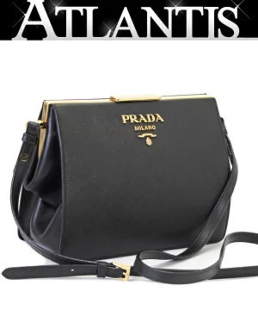 Prada Frame Bag Shoulder Clasp Closure Black Saffiano Leather